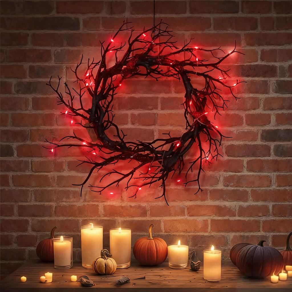 Halloween Dekorere Krans Lysende Tilbehør Pynt Skummel Fest Med Lys Glødende Girlander Til Ytterdør Vegg