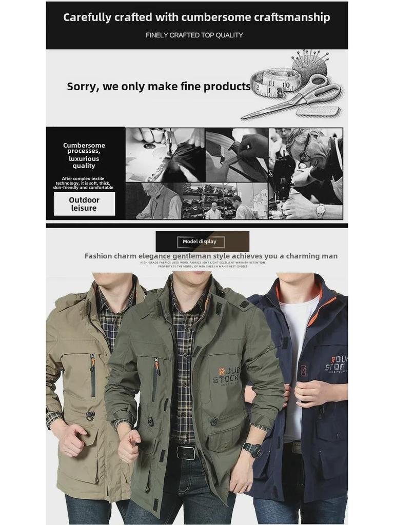 Herren Herbst/Winter Outdoorjacke, Übergröße, Mittellang, Dickes Samt, Atmungsaktiv