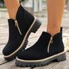 European & American Fashion Autumn/Winter New Large-Size Chunky Heel Thick Sole Side Zipper Outdoor Round Toe Short Boots for Women
