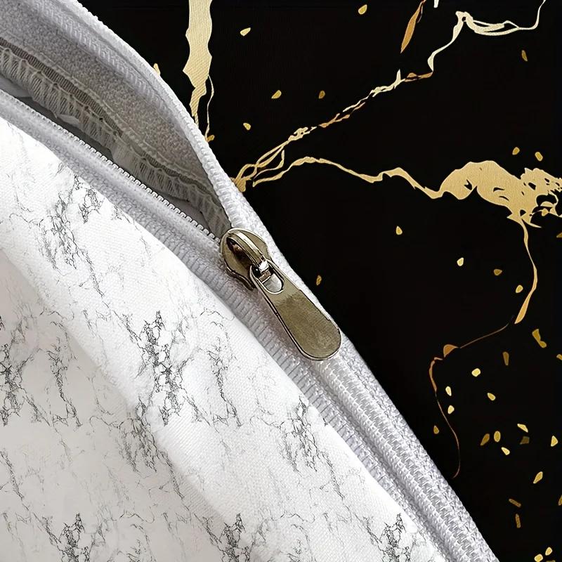 Fashion Quilt Cover Package Bronzing Marble Feather Printed Design Bed Cover Package Cozy Comfortable Quilt Cover For Bedroom Guest Room