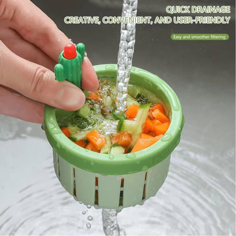 Kitchen Sink Filter Cartoon Cactus Design Floor Drain Hair Stopper Bath Catcher Sink Strainer Easy Cleaning Clog-free Stopper