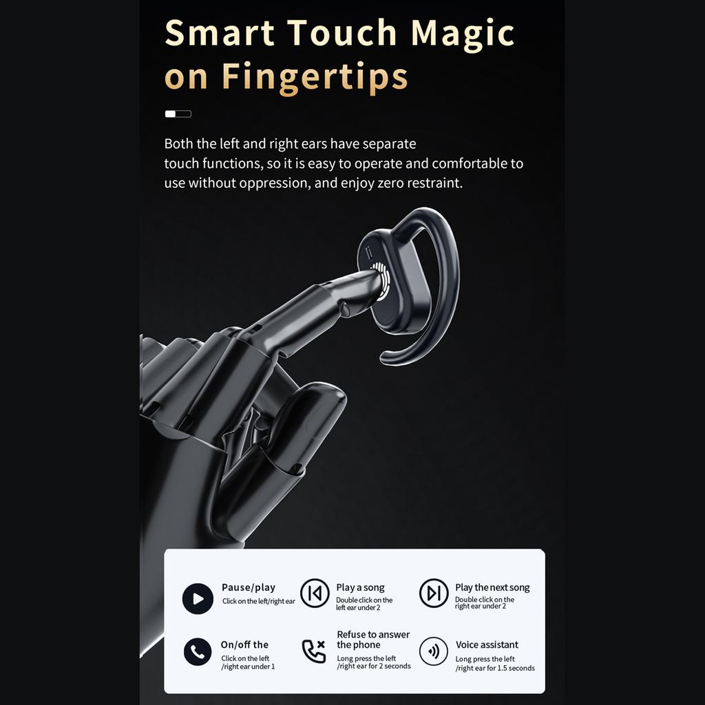 GT04 Wireless 5.4 rphones Music Hdphones Painless rhook rbuds Swtproof Sports Hdset Touch Control Noise Reduction Hands- with Dual Microphone R