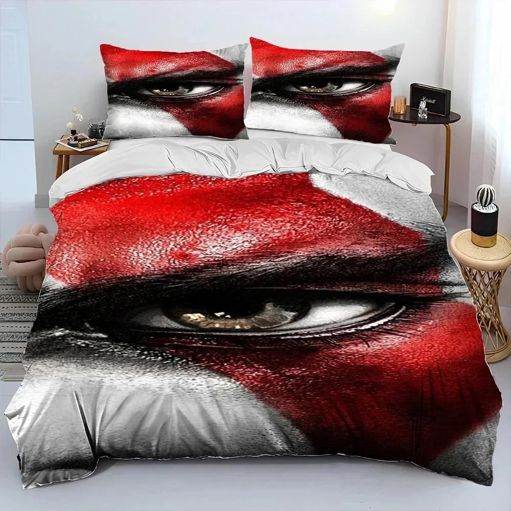 3D God of War Game Gamers Kratos Bedding Set Print With Pillowcase Bed Duvet Cover Soft Single Double Queen Super King Size