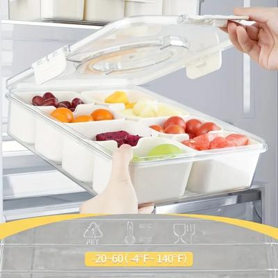 1pc Divided Tray with Handle -8-compartment Fruit Container with Lid and Detachable Snack Box
