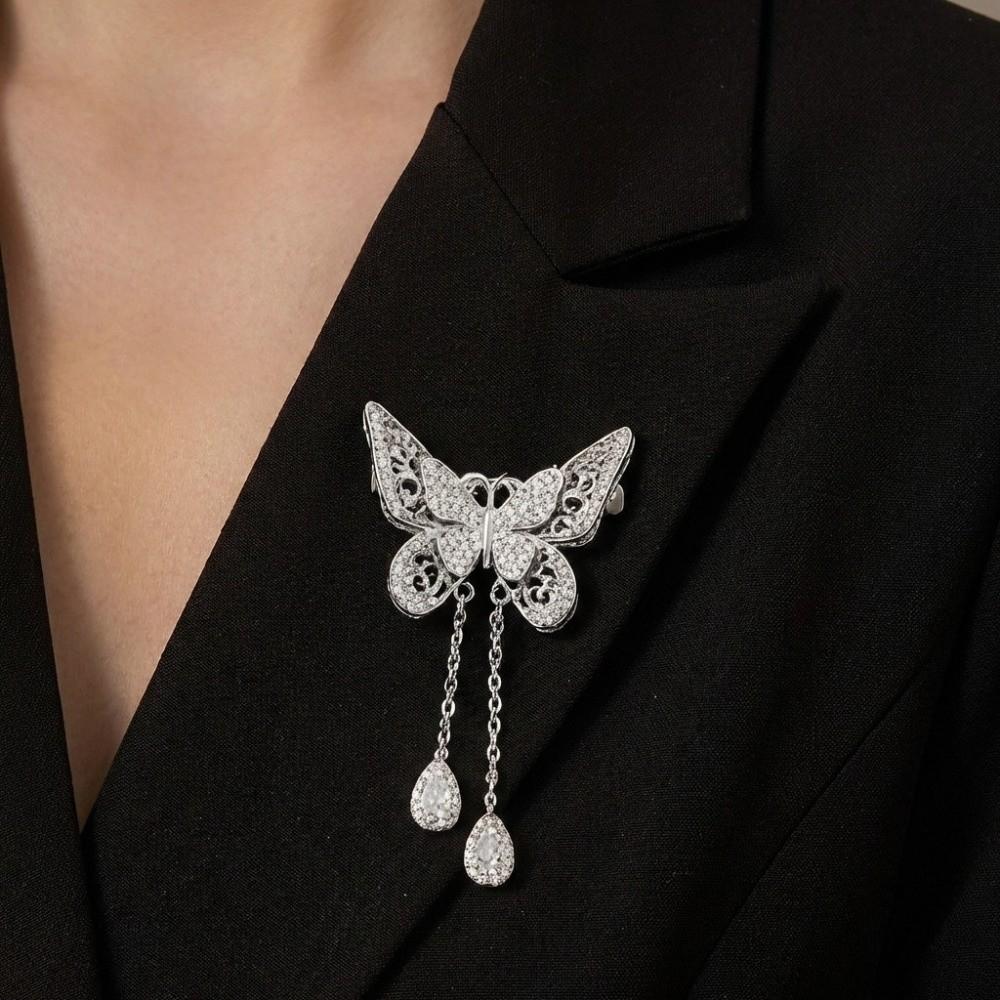 Water Drop Tassel Clothing Dress Badge Pin 7CM Collar Lapel Pin Elegant Butterfly Brooch  Women