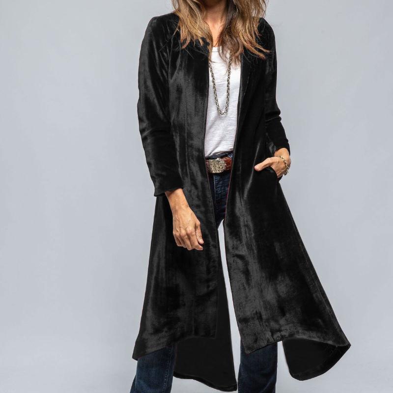 Женский элегантный замшевый пояс длинное пальто модный лацкан свободный кардиган разрез