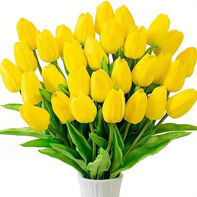 10pcs 29cm Yellow Tulip Simulation Feel Artificial Tulip Flower Home Room Decoration Garden Ornaments Wedding Props Fake Flowers