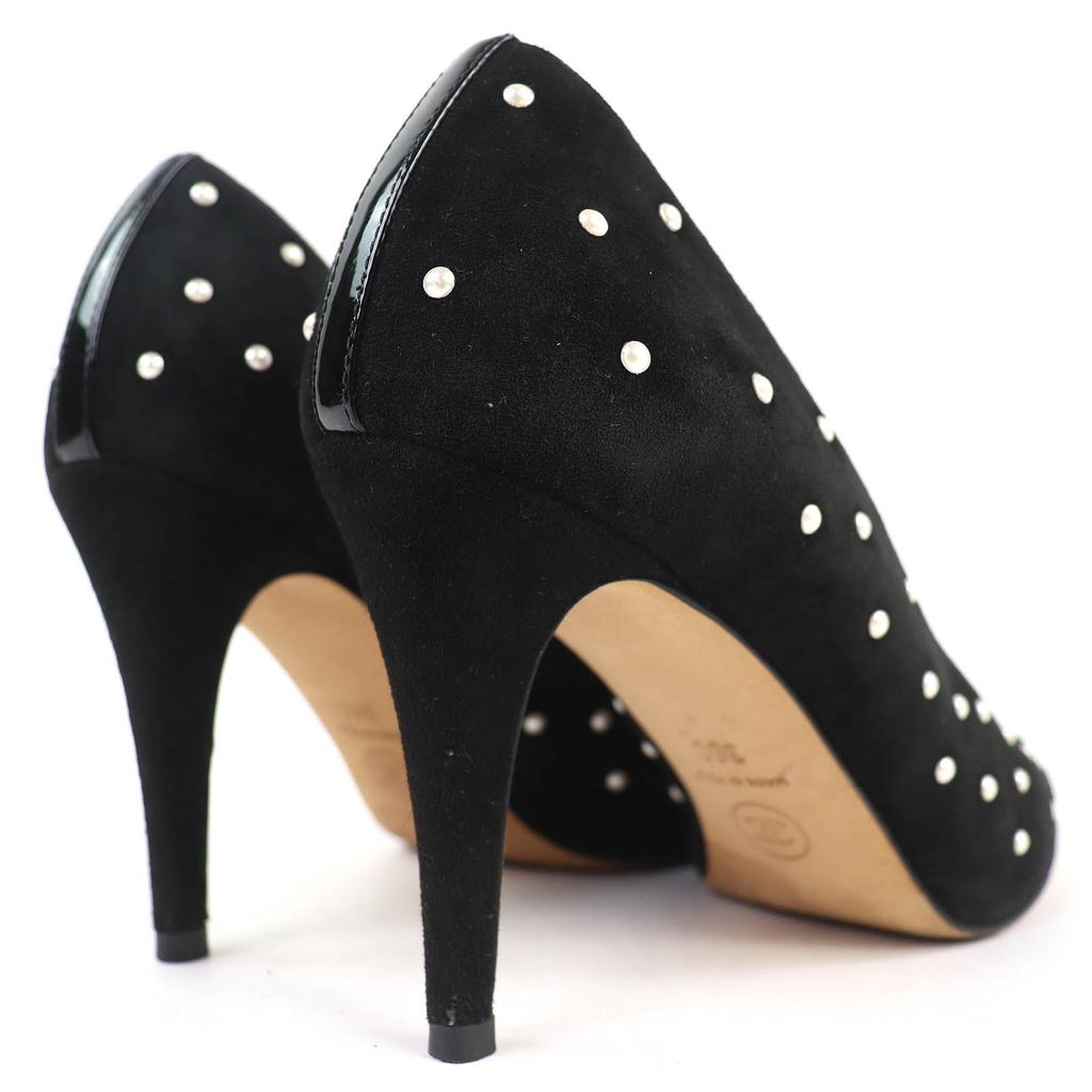 Great CHANEL pumps COCO Mark Faux Pearl Patent Leather Suede black 36 G33423 Used