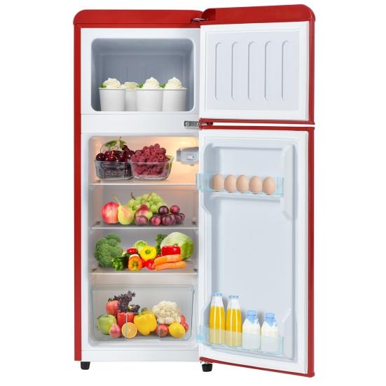 Mini Fridge 92L Retro Refrigerator LED Light Large Capacity Silver Color Handle Adjustable Temperature Sealed Adhesive Tape Red Dual Zone Kitchen