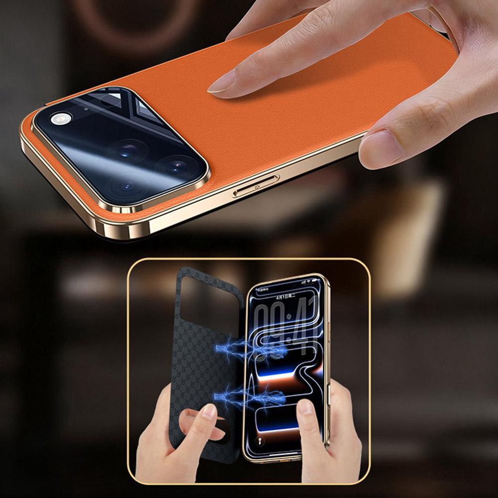 Funda de Cuero Genuino para iPhone 17 Pro Max, Funda Magnética con Ventana de Visualización Coque para iPhone17 17Pro, Tapa Flip con Protector de Lente