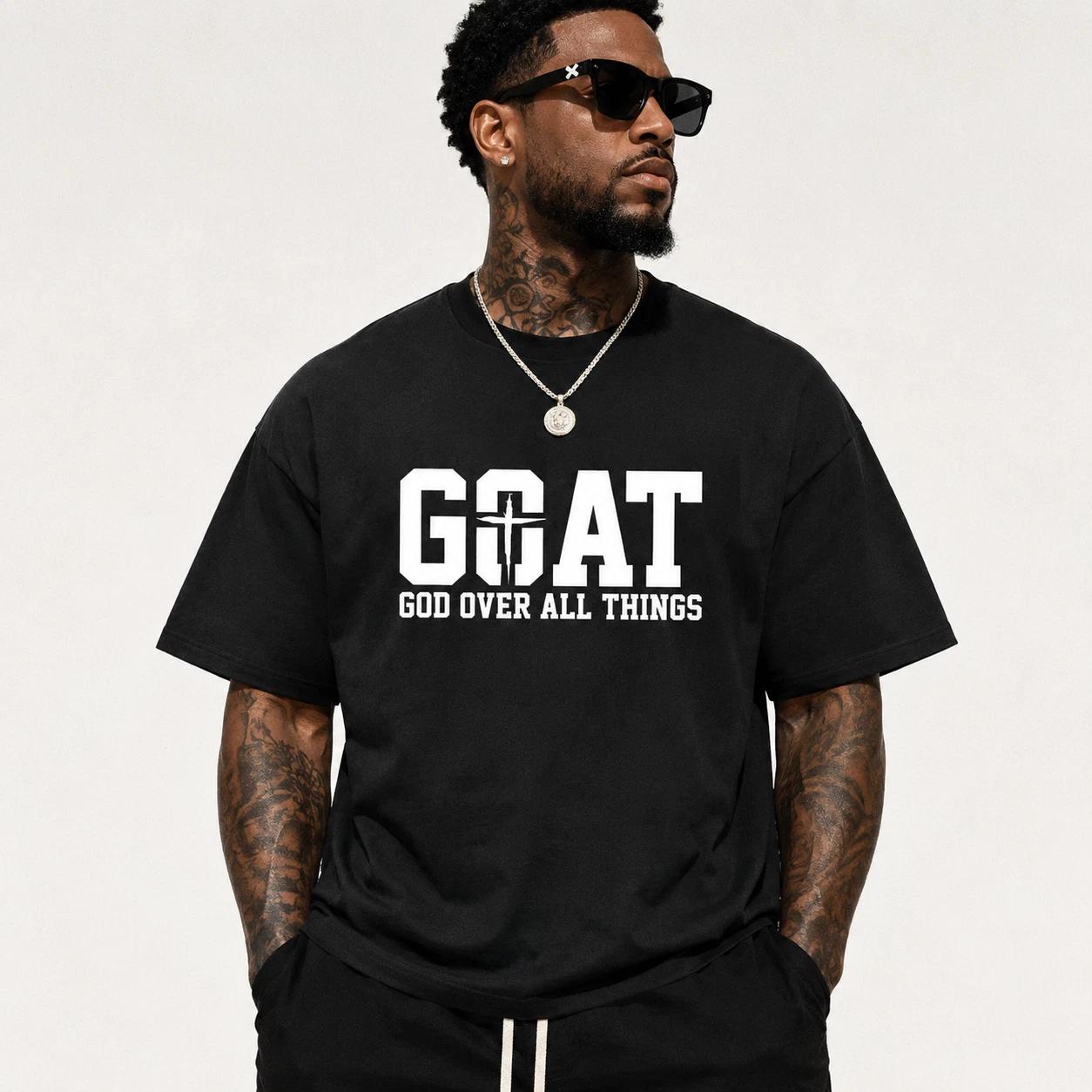 GOAT God Over All Things T Shirt Christian Faith Jesus Graphic Casual Tee M