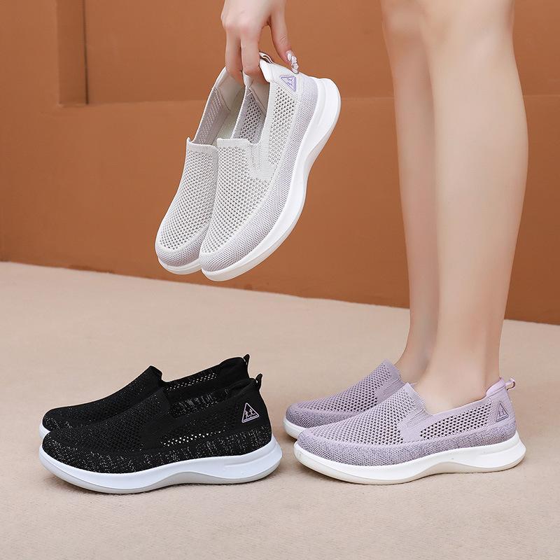 Fashion Senior - Friendly Knit Slip - on Sneakers Women, Breathable Non - Slip Casual Shoes, Versatile Leisure Footwear