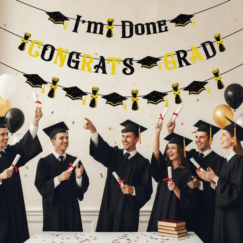 Glitter Decor Graduation Party Banner Reusable Graduation Hanging Banner  Party Supplies