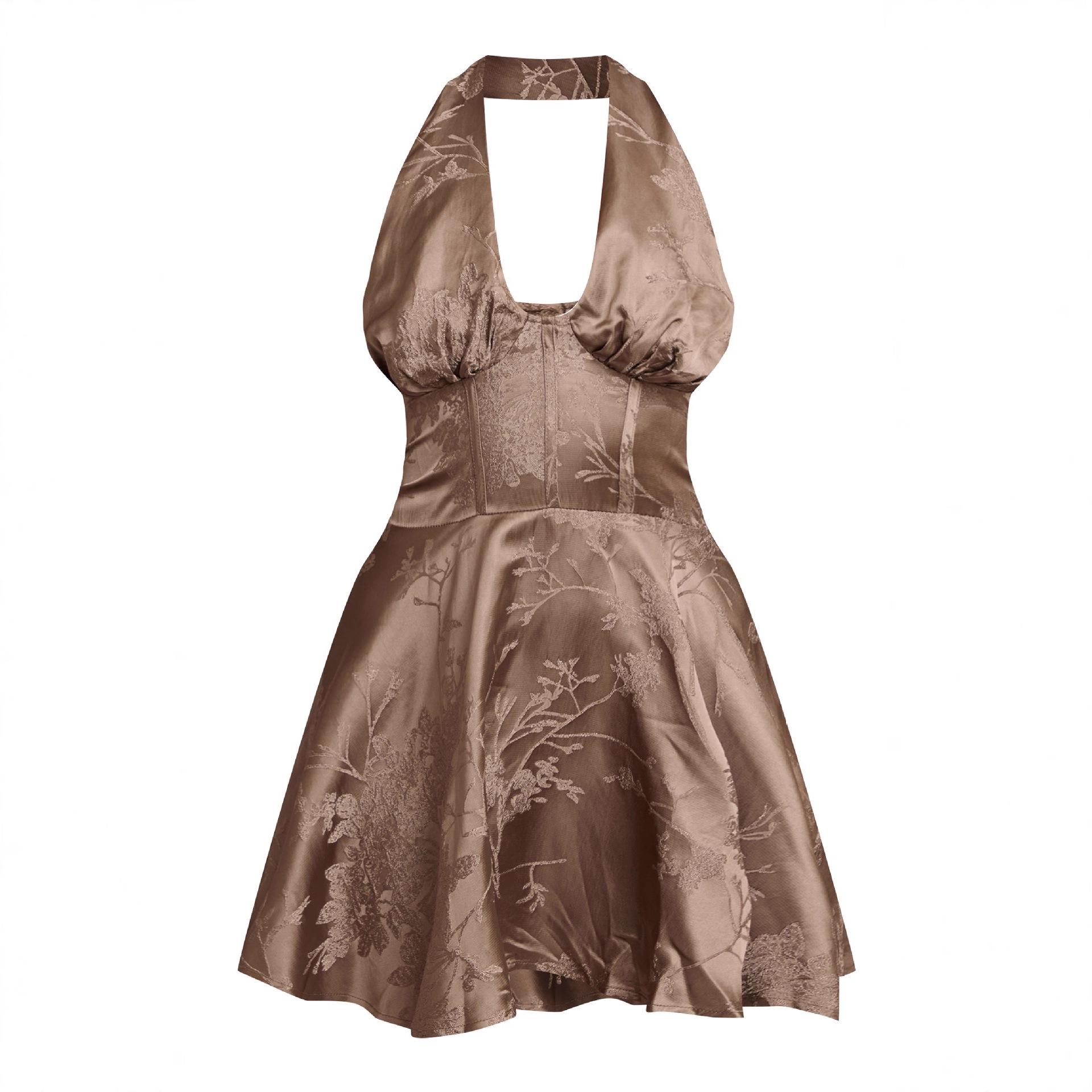

Women s Satin Jacquard Mini Dress - European Collection Medium шампанского