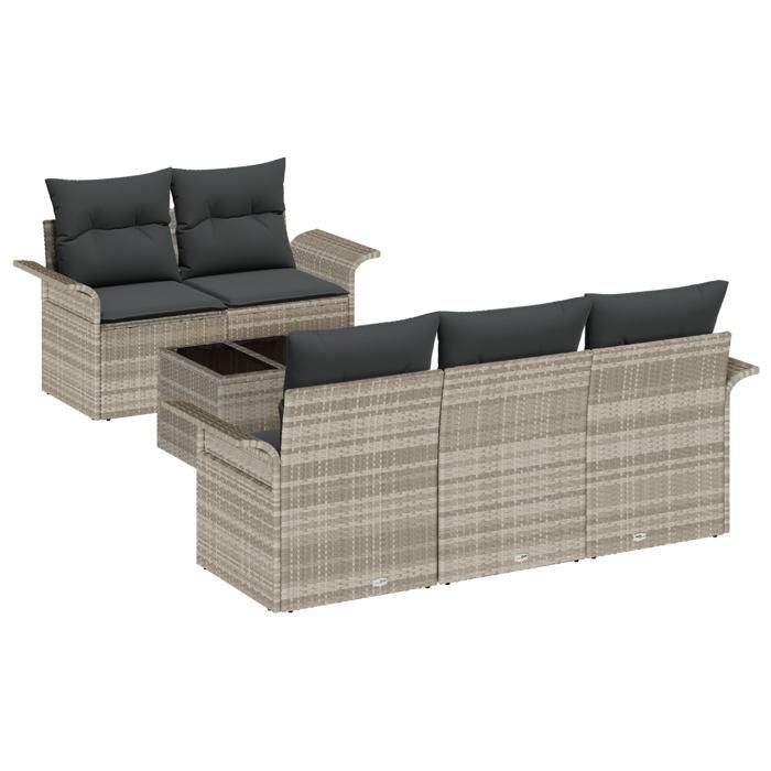 VidaXL Set de Canapés de Jardin 6 Pièces avec Coussins Gris Clair Rotin Synthétique 3353911