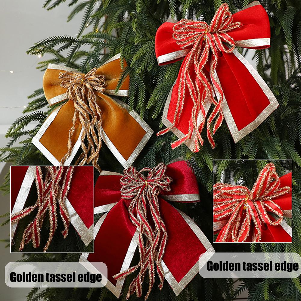 Christmas Decorative Knots 25x25cm Red Velvet Ribbon Bows Large Size Plush Bow Flower Craft Christmas Tree Ornaments Deco Noel