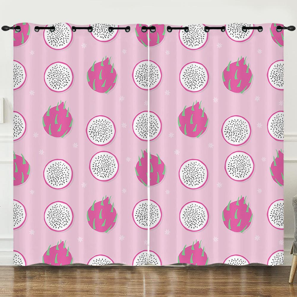 Curtain Cartoon Fruit Dragon Fruit Love 3D Digital Printing Blackout Curtain Punching