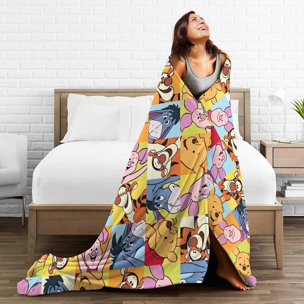 Winnie the Pooh Cartoon Blanket Piglet Tigger Eeyore Flannel Funny Breathable Throw Blankets for Home Spring/Autumn,