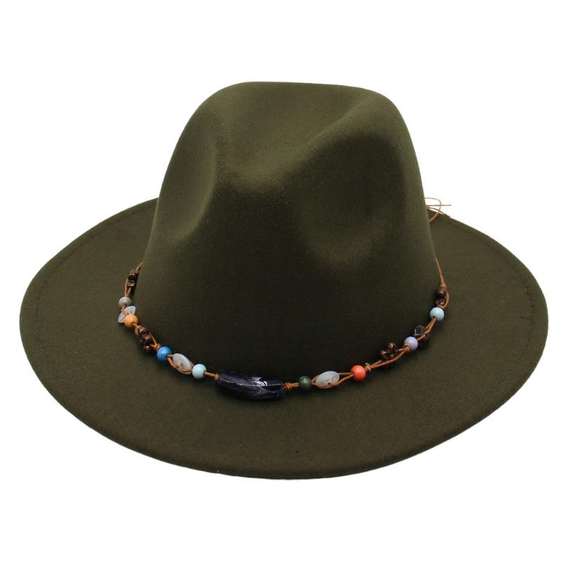 Wholesale New Bead Top Hat Literary Jazz Hat Men'S And Women'S Felt Hat Sunshade Woolen Hat British Tibetan Hat