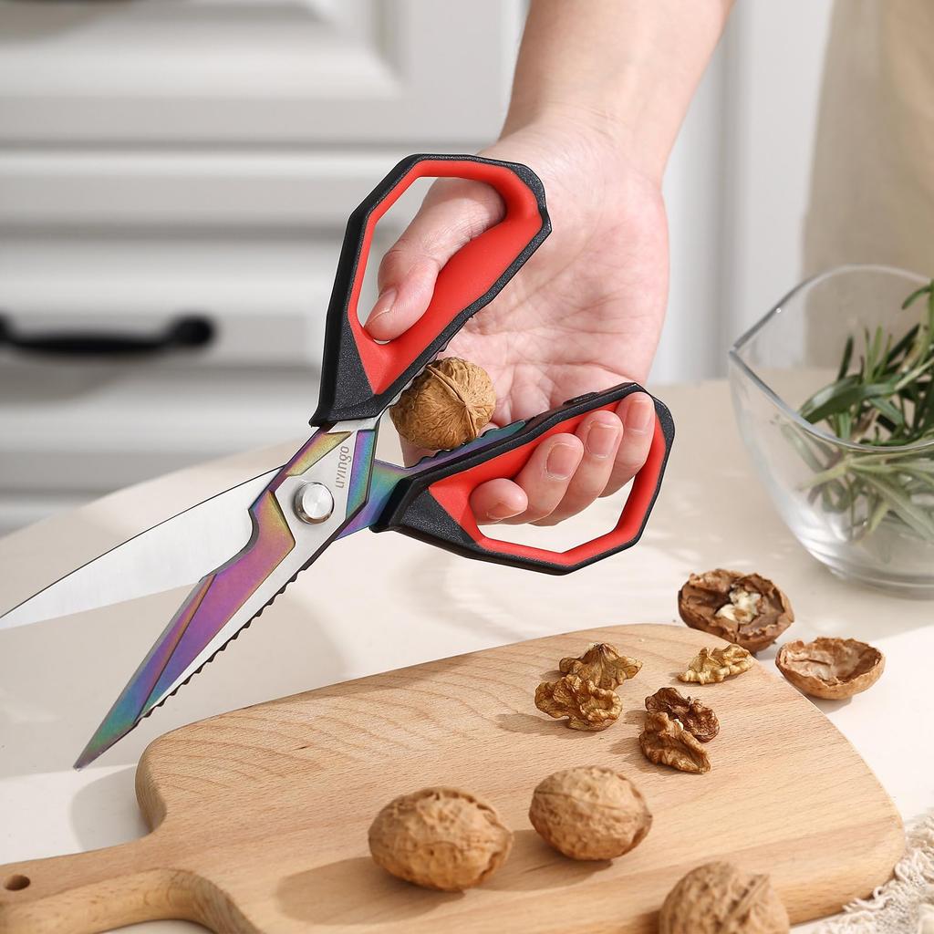 LIVINGO Large Kitchen Dishwasher Sharp Forged Stainless Steel Soft Rubber Cooking Tools for Fish 228mm Scissors, Safe, Blades, Grip, Mushrooms, Kelp,