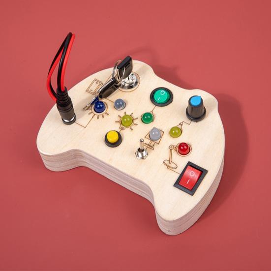 LED Light Switch Busy Board Toddler Light-up Switch Control Wooden Board Fine Motor Skills Kids Educational Learning Activity Game Board Toy
