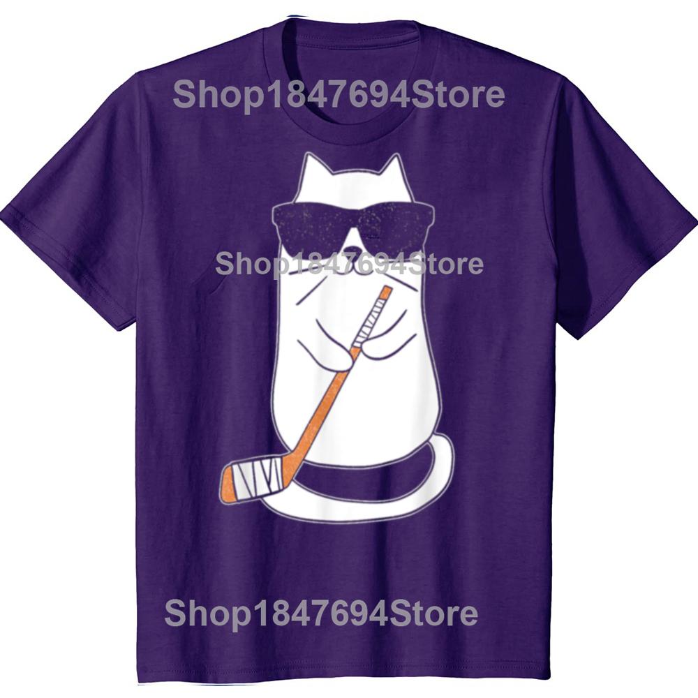 

Funny Ice Hockey Cat Player Stick Retro 100% Cotton T-shirt Men Women s Fashion Casual Tshirt Loose Oversized Streetwear T Shirt 4XL