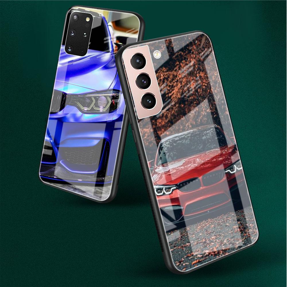 Glass Case For Samsung Galaxy S22 S20 FE S21 5G S10 S9 Plus Note 10 20 Lite Tempered Phone Cover Blue Red Car