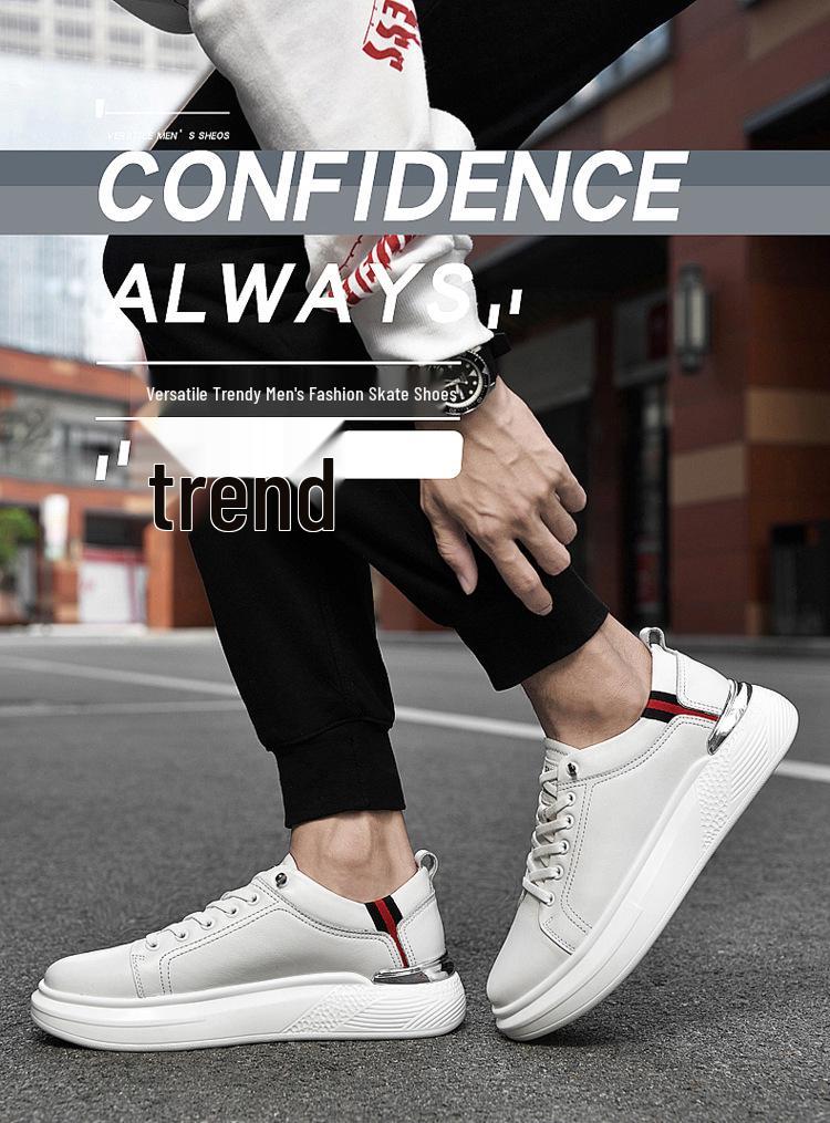 5001 Herren Höhe-Steigernde Low-Top Plateau-Sneaker, Obermaterial aus Rindsleder, Dicke Sohle, Lässige Weiße Sportschuhe, Trendiger Frühjahrsstil.