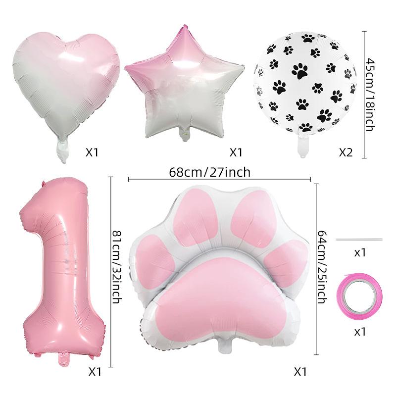 Pink Dog'S Paw Digital Balloon Set Animal Theme Birthday Party Aluminum Film Balloon Party Arrangement Decorative Balloon