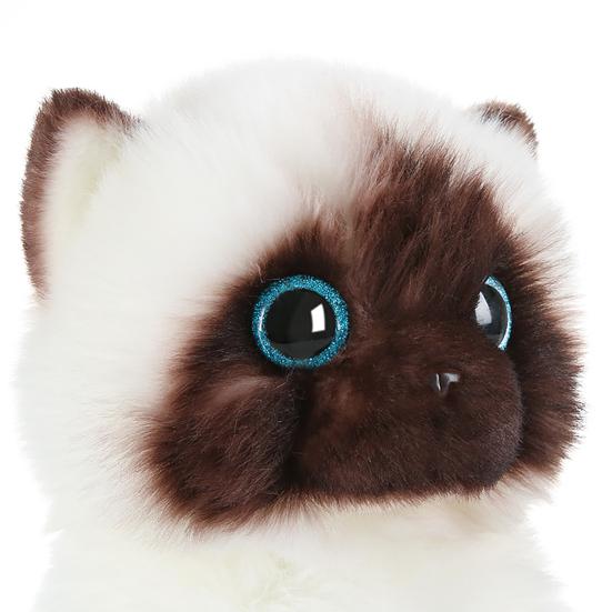 Cute Siamese Cat Plush Toy Soft Stuffed Animal Blue Sequins Eyes Brown White Face Decor Christmas Birthday New Year Present