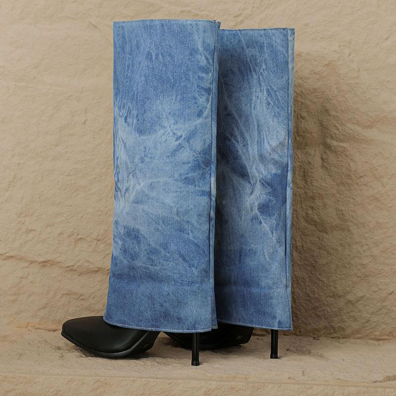 Women's High-heeled Medium Boots Autumn and Winter New European and American Style Pointed-toed Thin-heeled Large-size Cowboy Pipe Boots