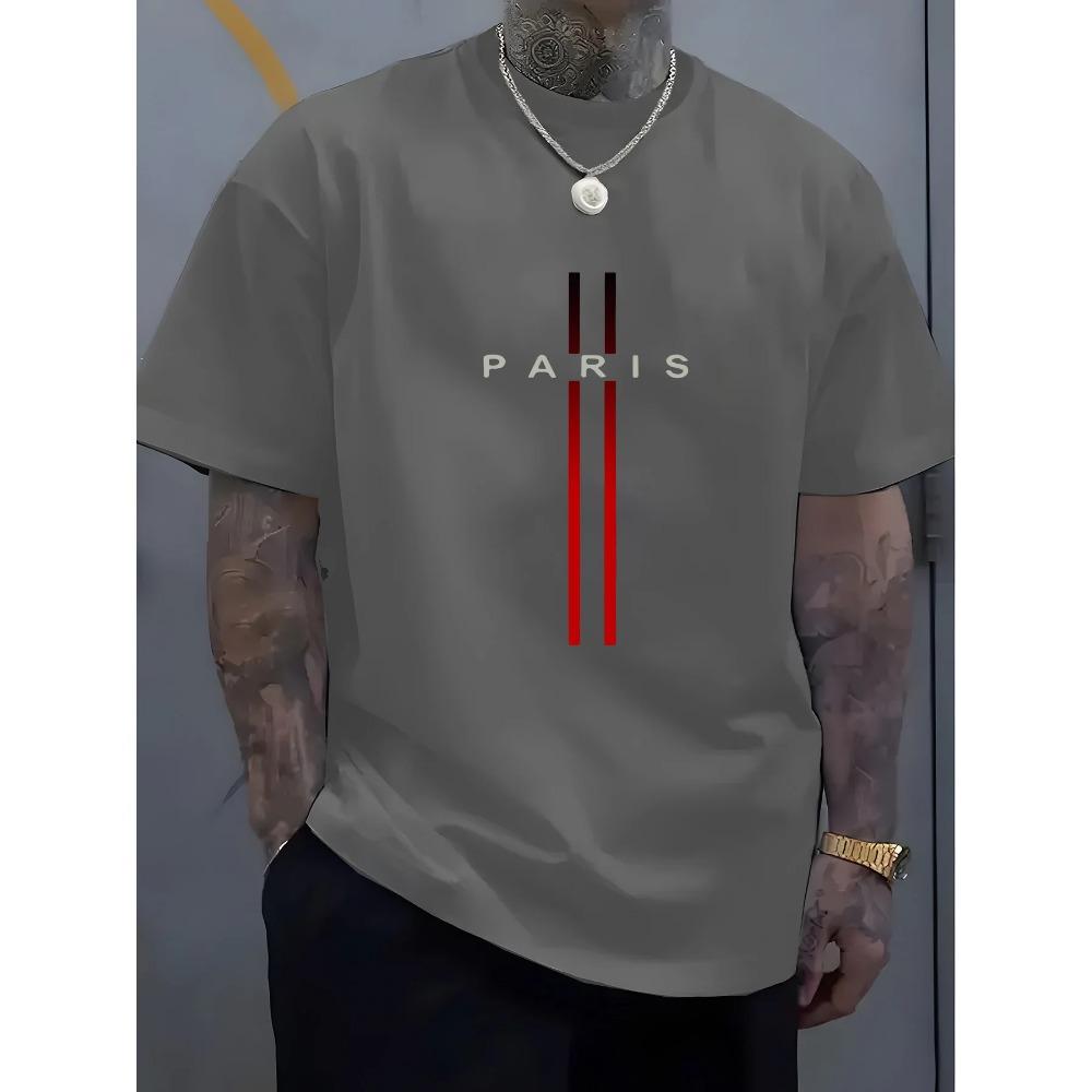 Summer Trend Men and Women Pure Cotton Casual Loose Fit Paris Letter Pattern Printed Round Neck Short Sleeve T-shirt Fitness Top