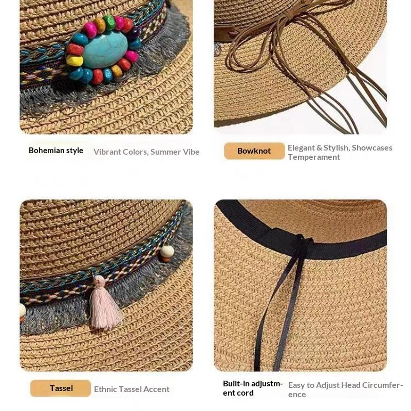 1pc Summer Beach Hats for Women,Sun Hat Minority Style Bohemia Outdoor Wide Brim Sun Hats Holiday Beach Breathable Visor Caps