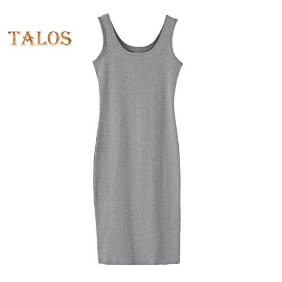 

Женское платье-майка миди, летнее повседневное платье без рукавов с круглым вырезом, базовое пляжное облегающее платье-сарафан M