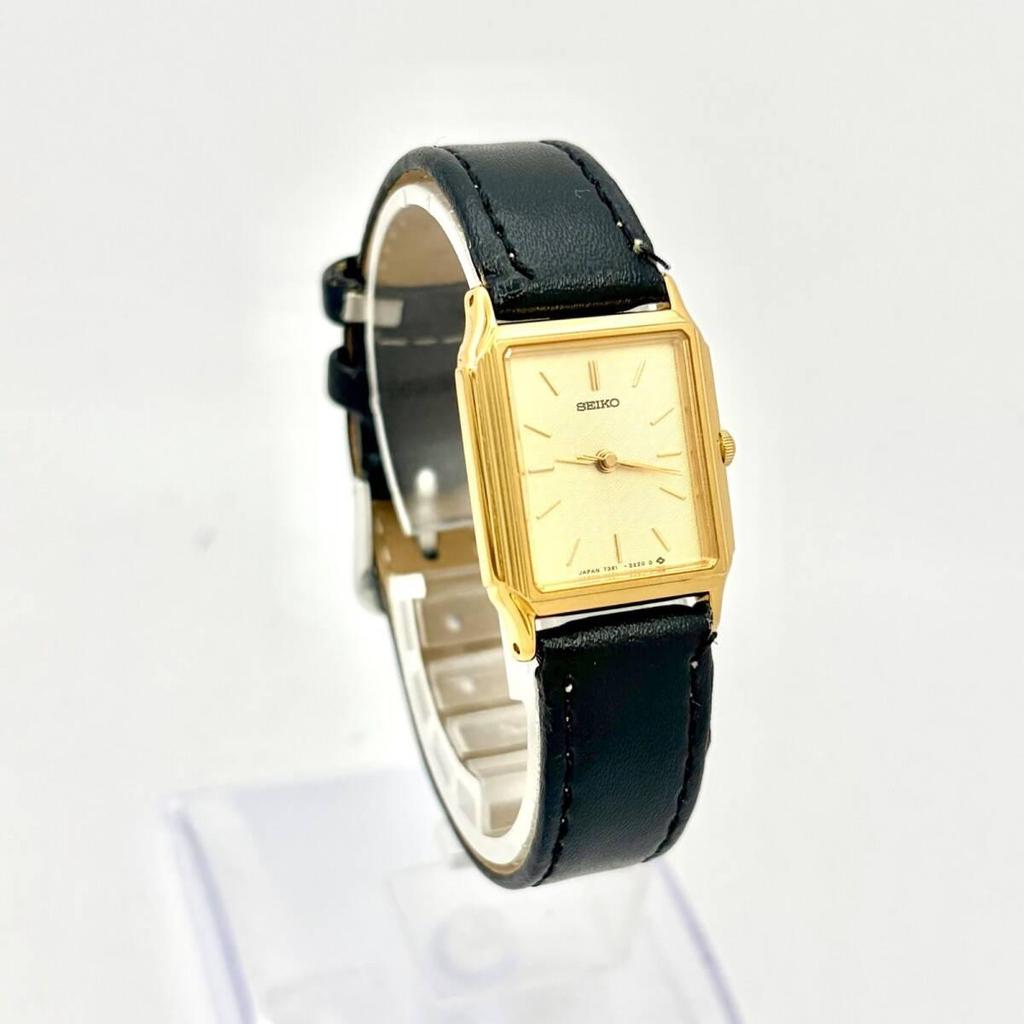 [Good Condition/New Battery] SEIKO Seiko Ladies Watch Gold Rectangular 7321-6280 8N3681 New Belt Engraved