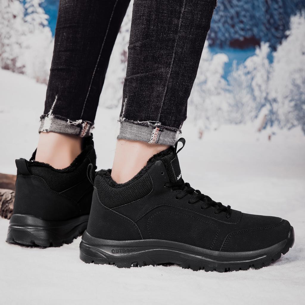 TUINANLE Men Lace-up Boots Winter Warm Motorcycle Boots Non-slip Wear-resistant Casual Men's Shoes