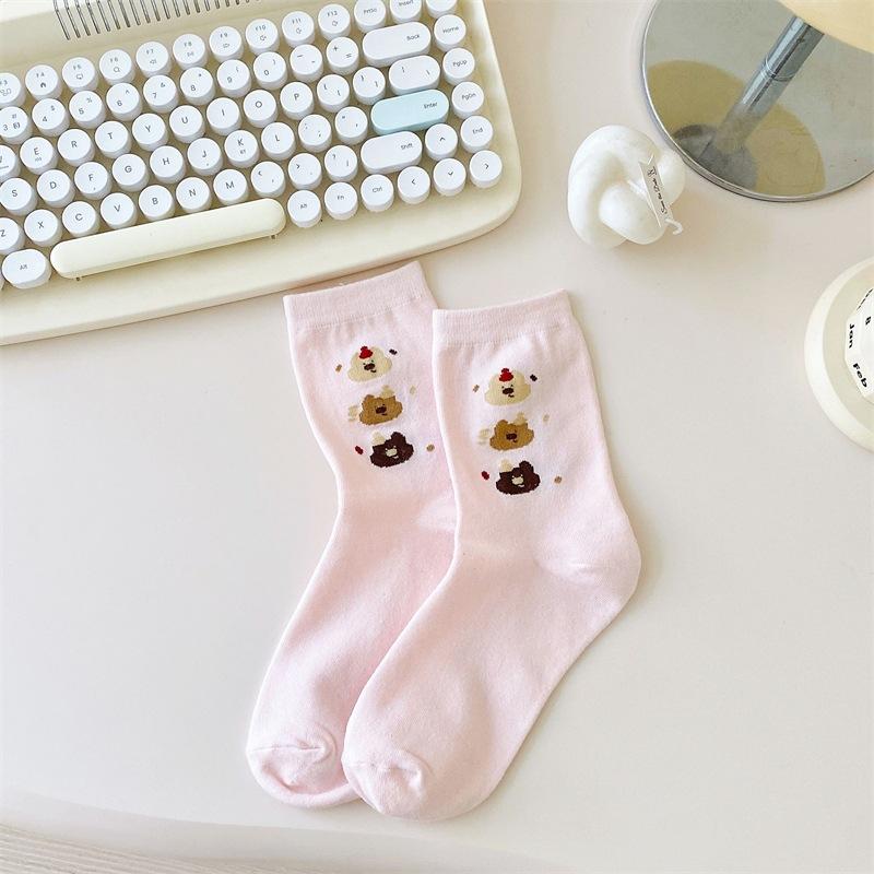 Cartoon Socks Women'S Mid-Tube Socks Trendy Spring And Autumn Cute Preppy Style Bow Polka Dot Puppy Striped Socks