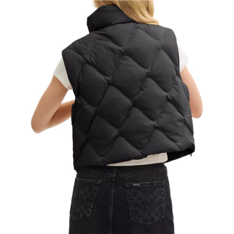 Coach Solid Color Stand Collar Zipper Short Sleeveless Vest Women vests Black CV305-BLK