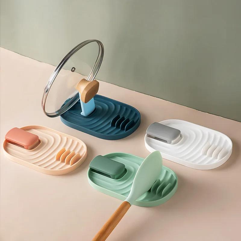 1pc Folding Lid Rack Spatula Rack Integrated Storage Rack Kitchen Stove Silicone Storage Rack Drain Tool Spoon Holder