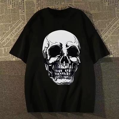 New American Skull Head Summer Men's Women's T-Shirt Spring and Autumn Couple Personality Trend Loose Casual Short Sleeve Top