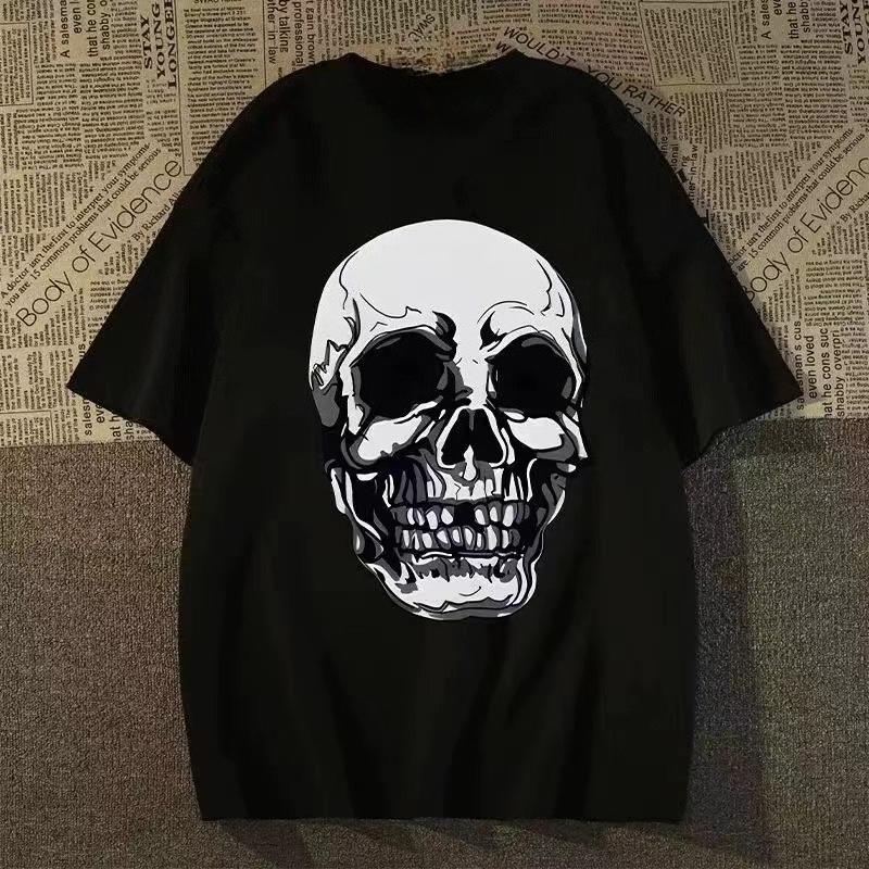 

New American Skull Head Summer Men s Women s T-Shirt Spring and Autumn Couple Personality Trend Loose Casual Short Sleeve Top 4XL