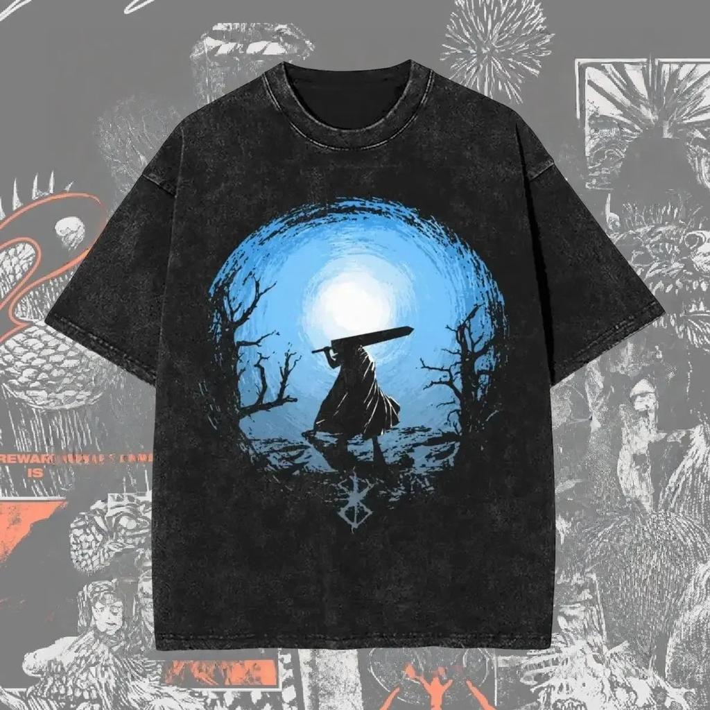 Berserk Skull Knight "Shadow of the World" Vintage Washed Oversized Black T-Shirt | Dark Fantasy Manga Fan Unisex Streetwear Tee