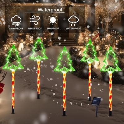 Solar Christmas Stake Lights Waterproof Outdoor Lawn Decor with Santa And Snowman Warm White LED String Lights for Yard And Pathway