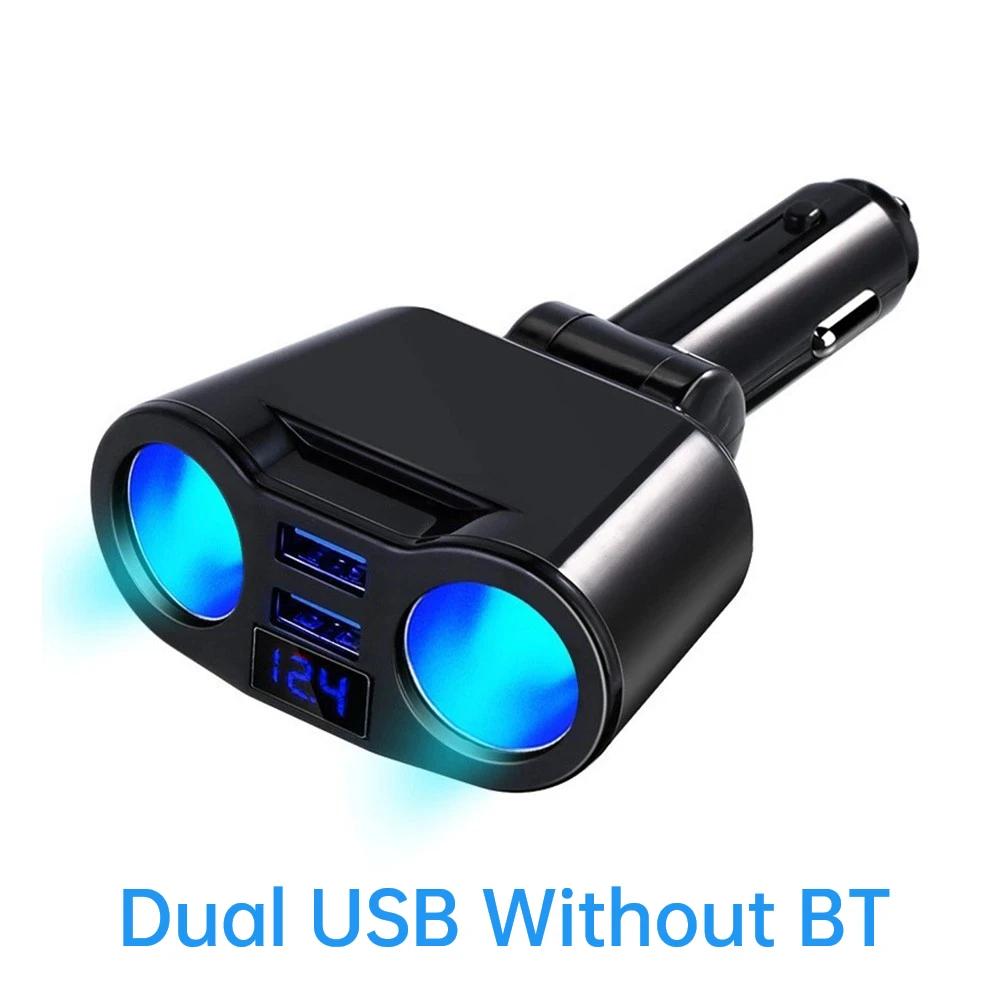 Car Charger Bluetooth FM Transmitter Car Cigarette Lighter 12V-24V Socket Splitter Charger Dual USB Charge with Voltage Display