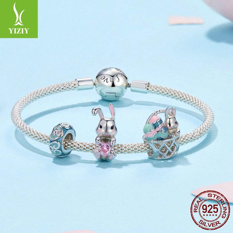 Yinziyun Sterling Silver Easter Egg Rabbit Bracelet Kit with S925 Beads and Spacers
