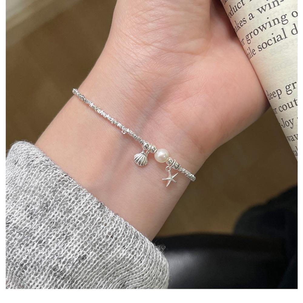 925 Silver Plated Pearl Shell Bracelet for Women Exquisite Summer Ocean Starfish Bohemian Style Adjustable Bracelet Jewelry Gift