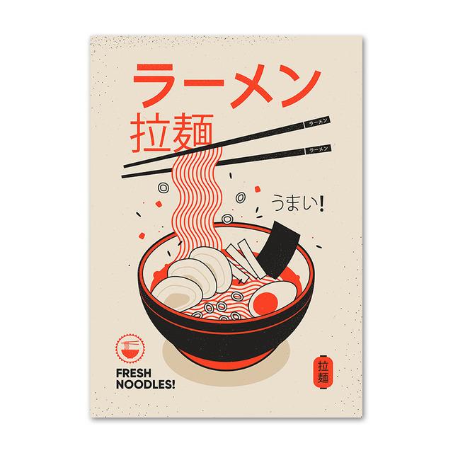 Japanese Food Poster Funny Ramen Noodles Sushi Kitchen Wall Art Print Canvas Painting Pictures for Restaurant Home Decor Cuadros