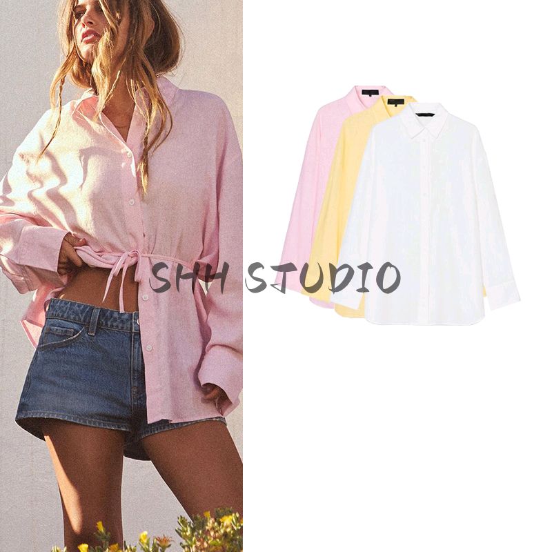 Spring New Women's Clothing Work Clothing Linen Blended Draping Shirt 4764055 4764052 4764051