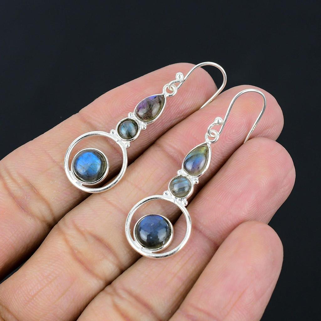 Natural Labradorite Gemstone Earrings Solid 925 Sterling Silver Handmade Earrings Jewelry Gift For Women And Girls E-468
