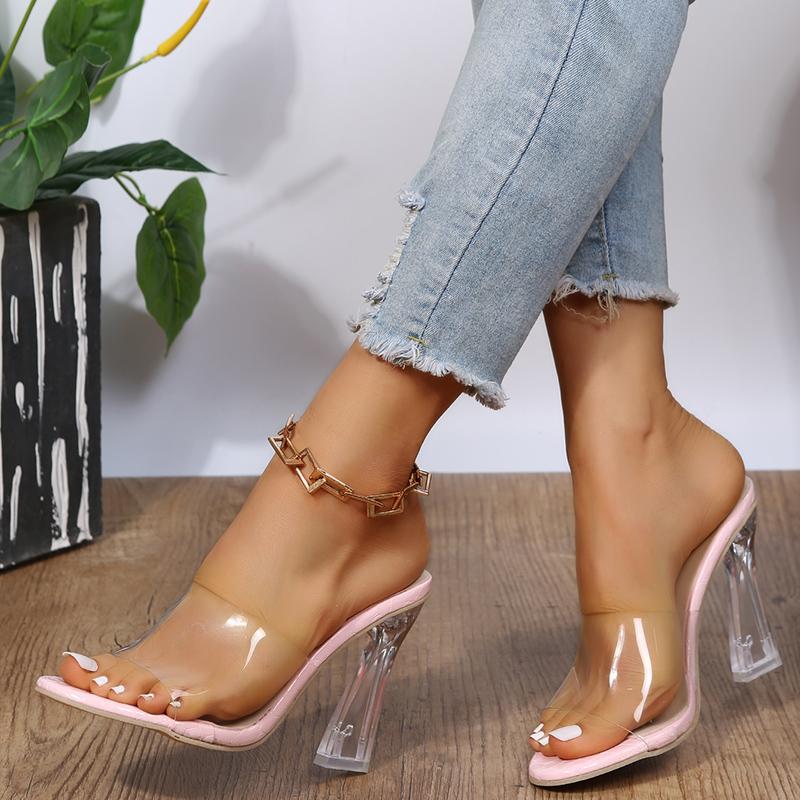2024 New Summer Women's Slippers Transparent PVC Fashion Sandals Sexy Thin Heels Slippers Women's Open Toe High Heel Party Shoes